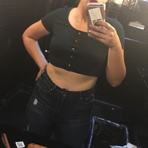 Topshop Black Buttoned Crop Top